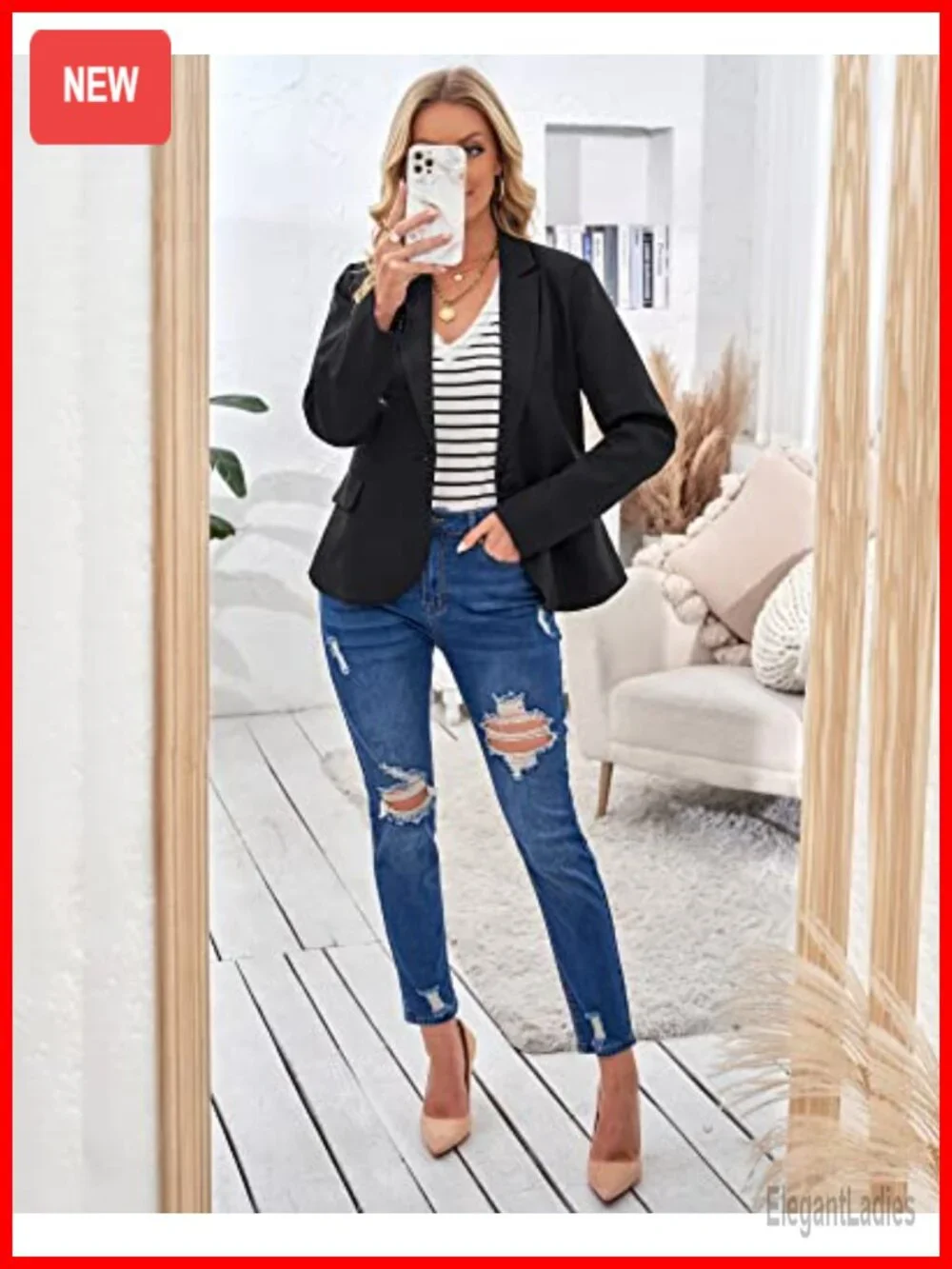 Women's Business Casual Blazer Notched Lapel Suit Jacket Work Office
